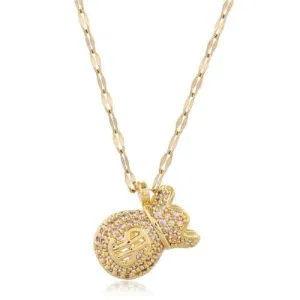 Golden Money Bag: Cubic Zirconia Necklace