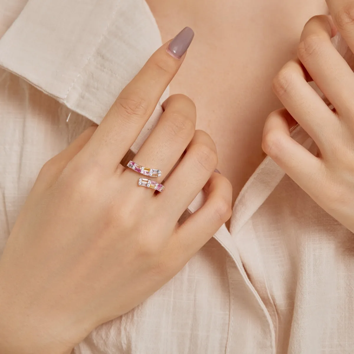 [Goodv]Charming Colorful Radiant Cut Adjustable Daily Ring