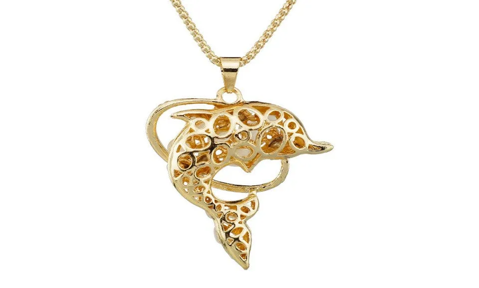 Gracious Opals Dolphins Exquisite Crystal Pendant Necklace