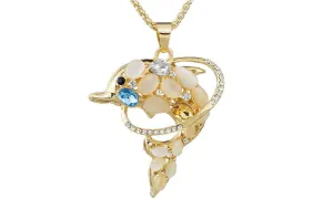 Gracious Opals Dolphins Exquisite Crystal Pendant Necklace