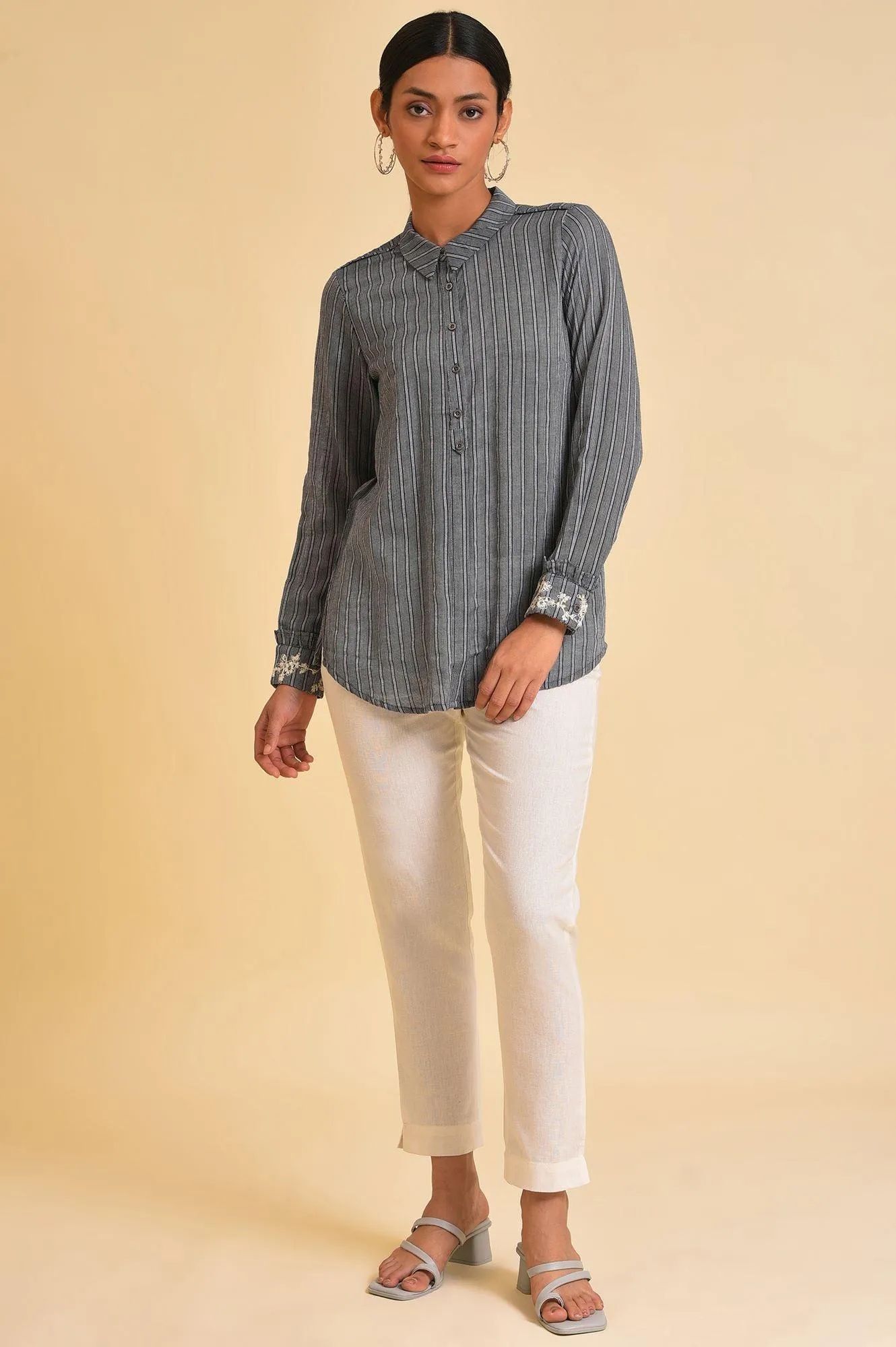 Grey Yarn Dyed Stripe Shirt