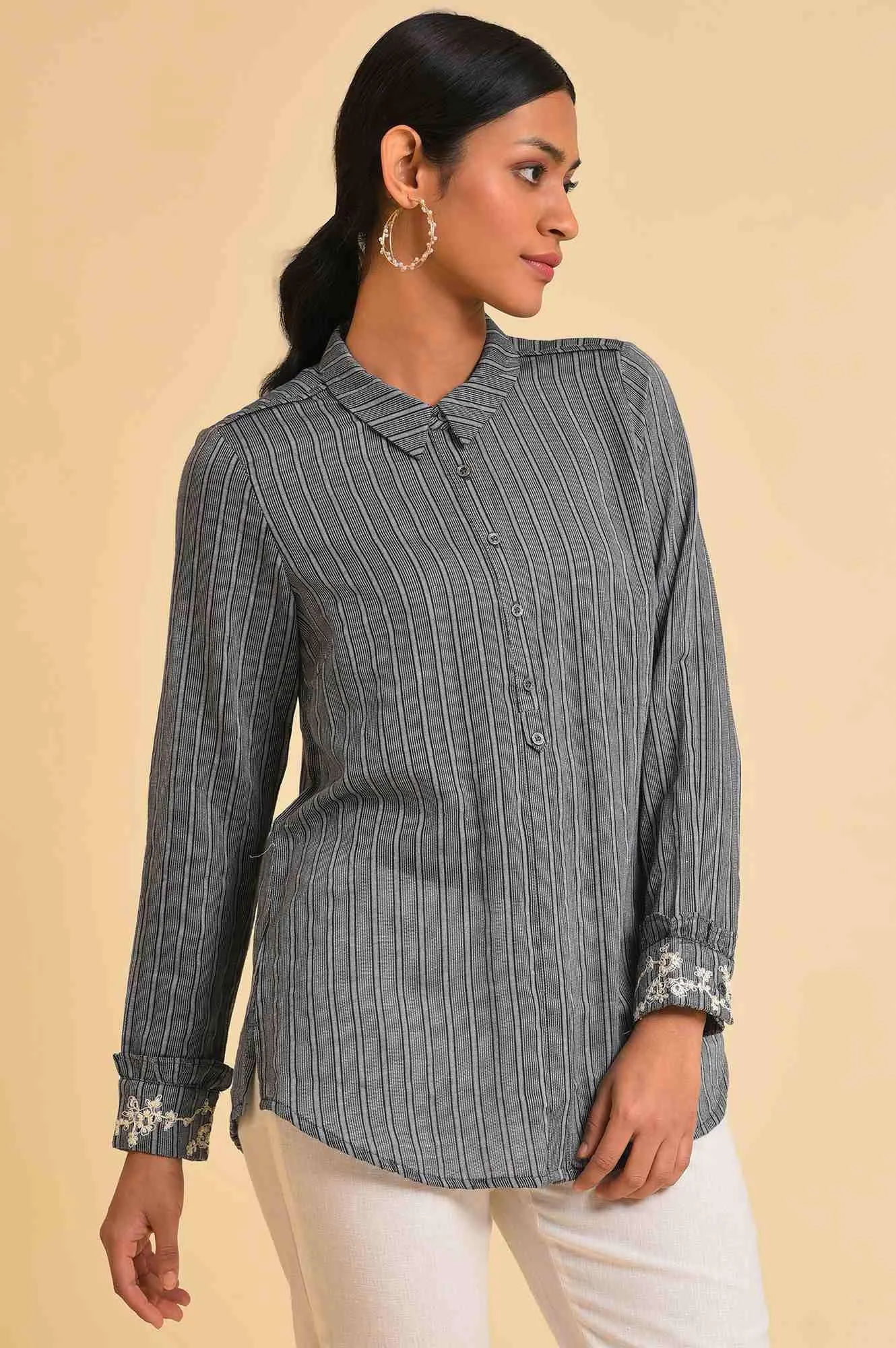 Grey Yarn Dyed Stripe Shirt