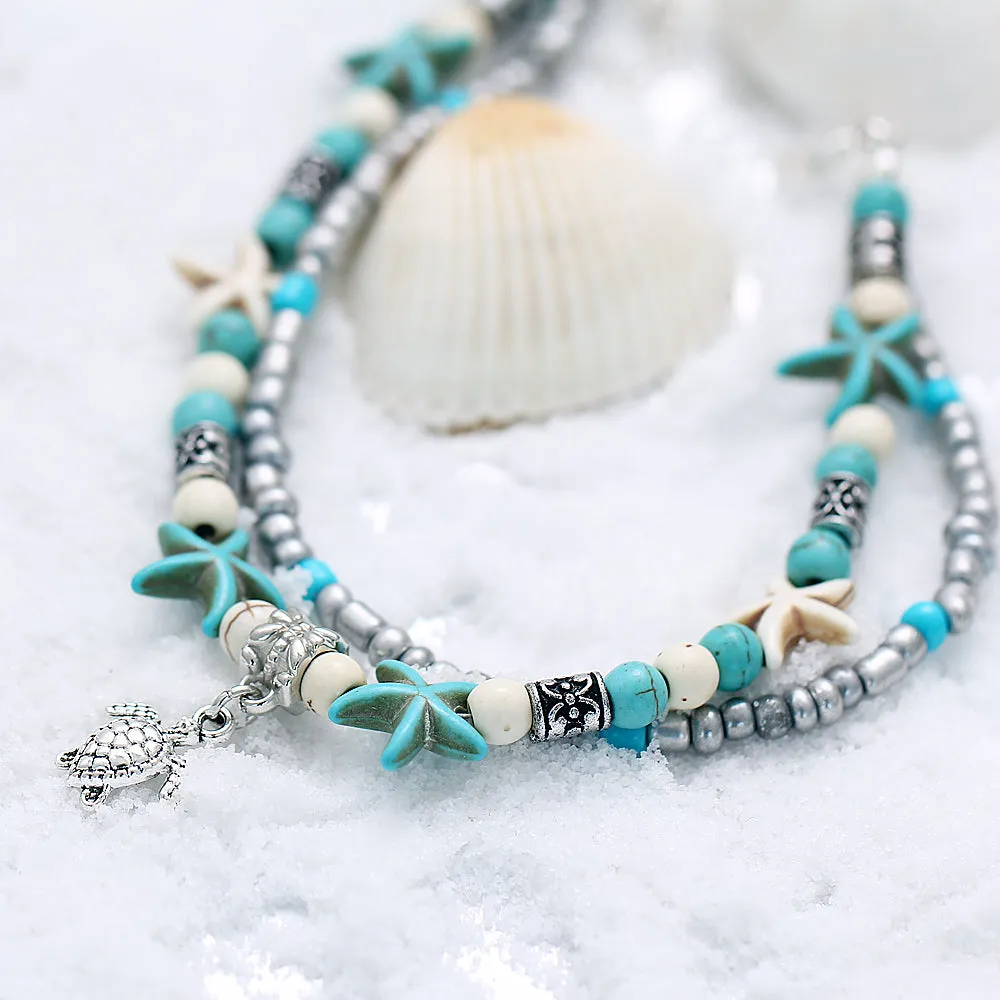 Handmade Sea Turtle & Shells Anklet