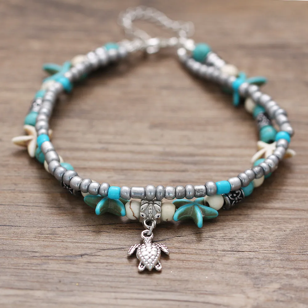 Handmade Sea Turtle & Shells Anklet