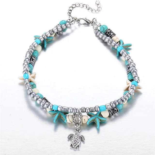 Handmade Sea Turtle & Shells Anklet