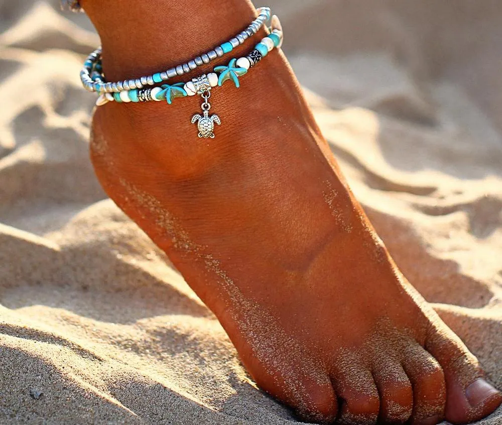 Handmade Sea Turtle & Shells Anklet