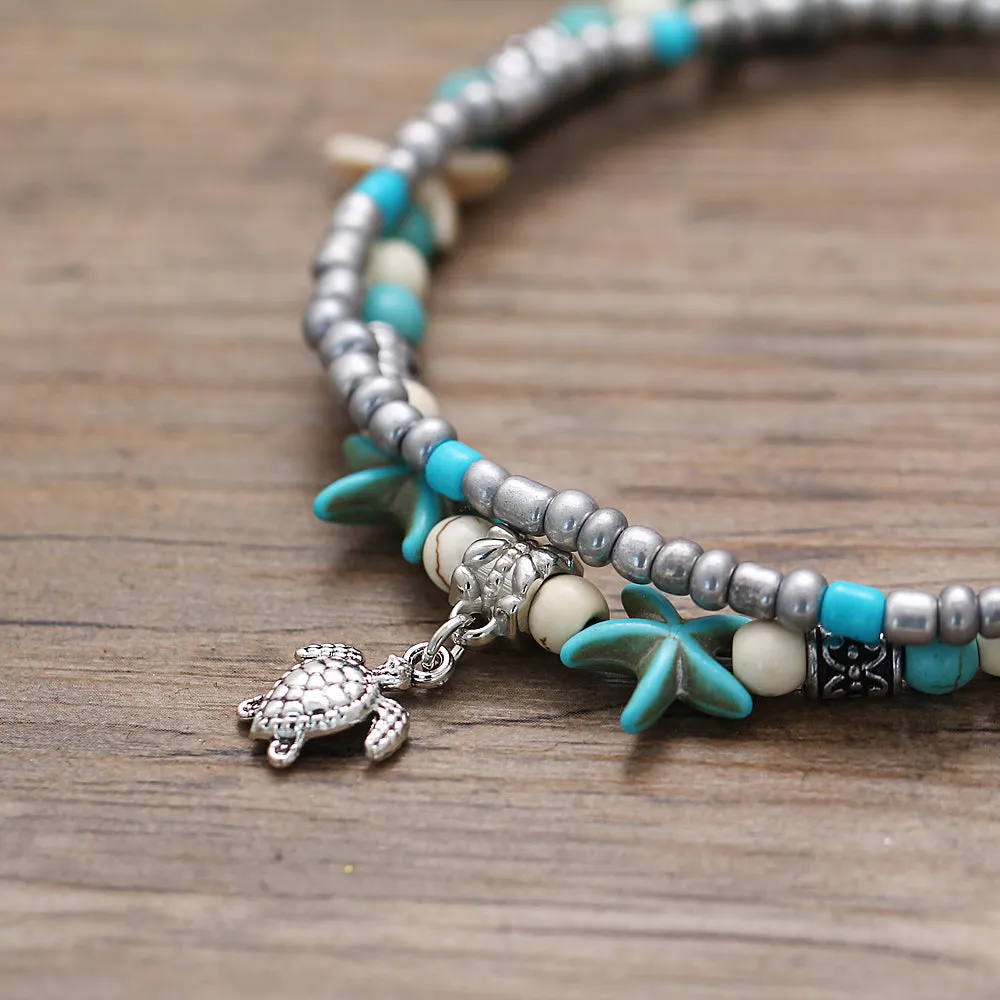 Handmade Sea Turtle & Shells Anklet