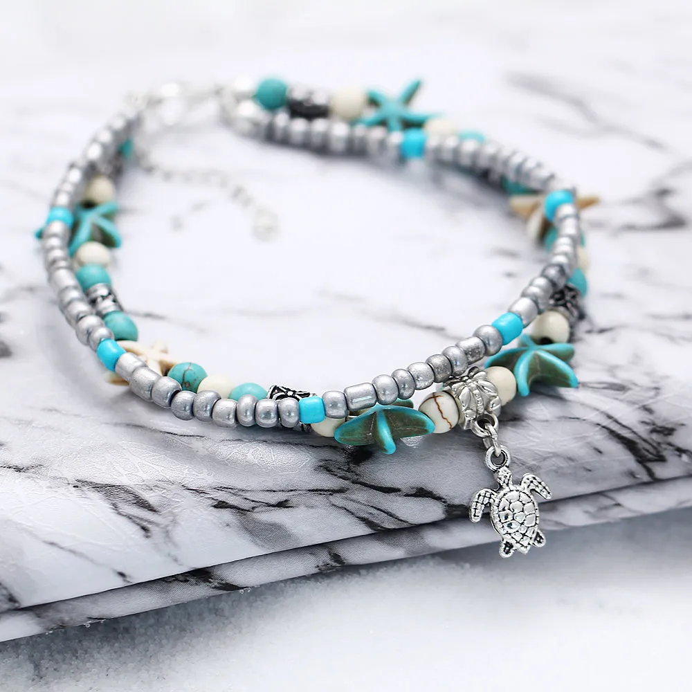 Handmade Sea Turtle & Shells Anklet