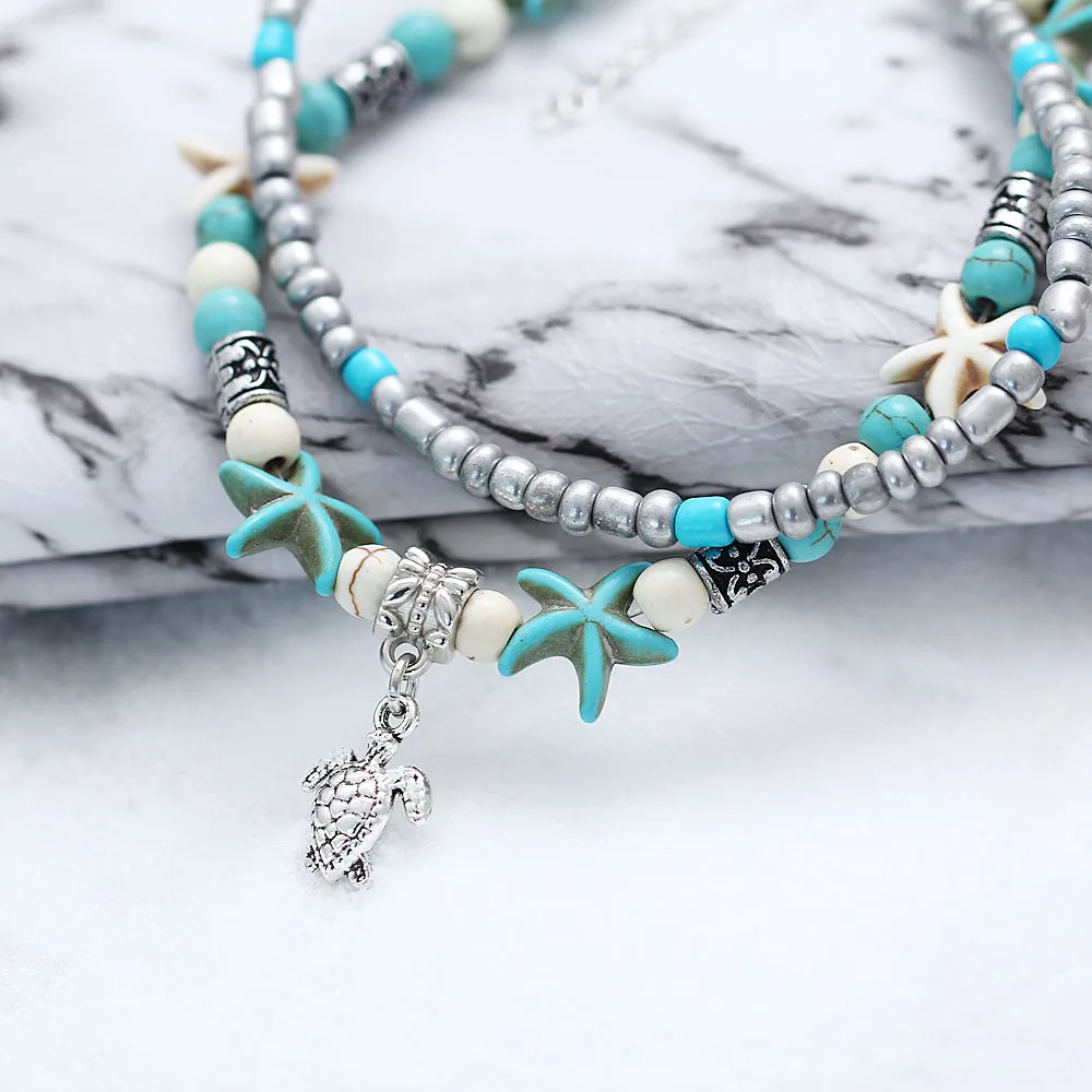 Handmade Sea Turtle & Shells Anklet