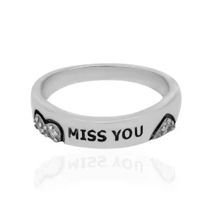 Heart Featured Rhodium Plated Miss You Engraved Rings