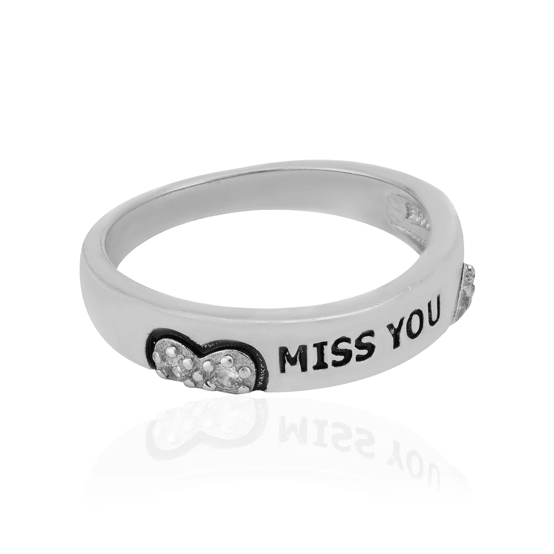Heart Featured Rhodium Plated Miss You Engraved Rings