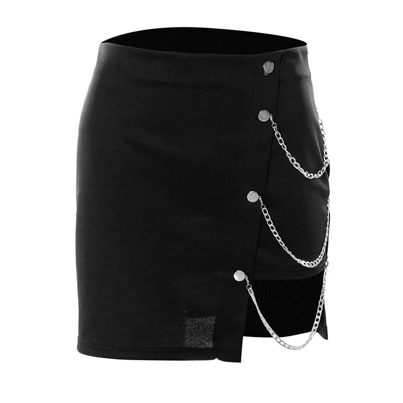 High waist irregular hem with chains casual baggy hip mini skirt