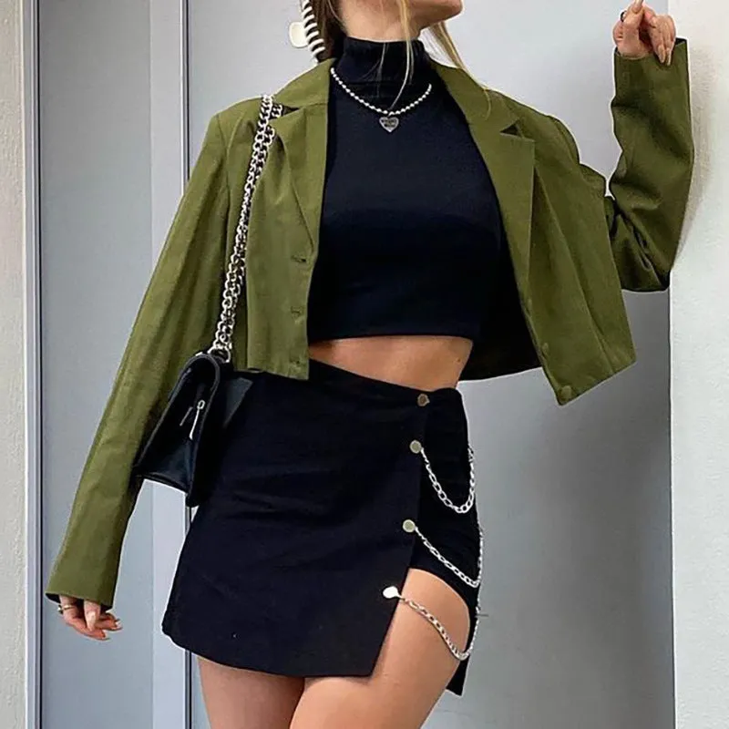 High waist irregular hem with chains casual baggy hip mini skirt