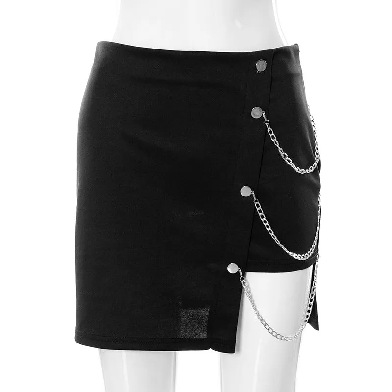 High waist irregular hem with chains casual baggy hip mini skirt