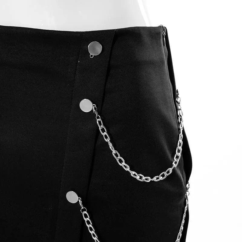 High waist irregular hem with chains casual baggy hip mini skirt