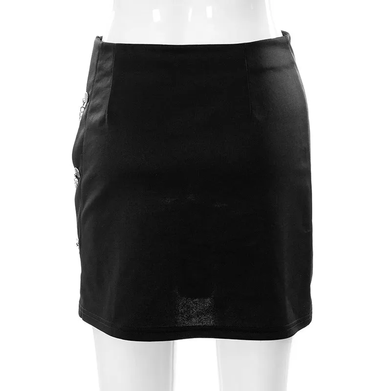 High waist irregular hem with chains casual baggy hip mini skirt