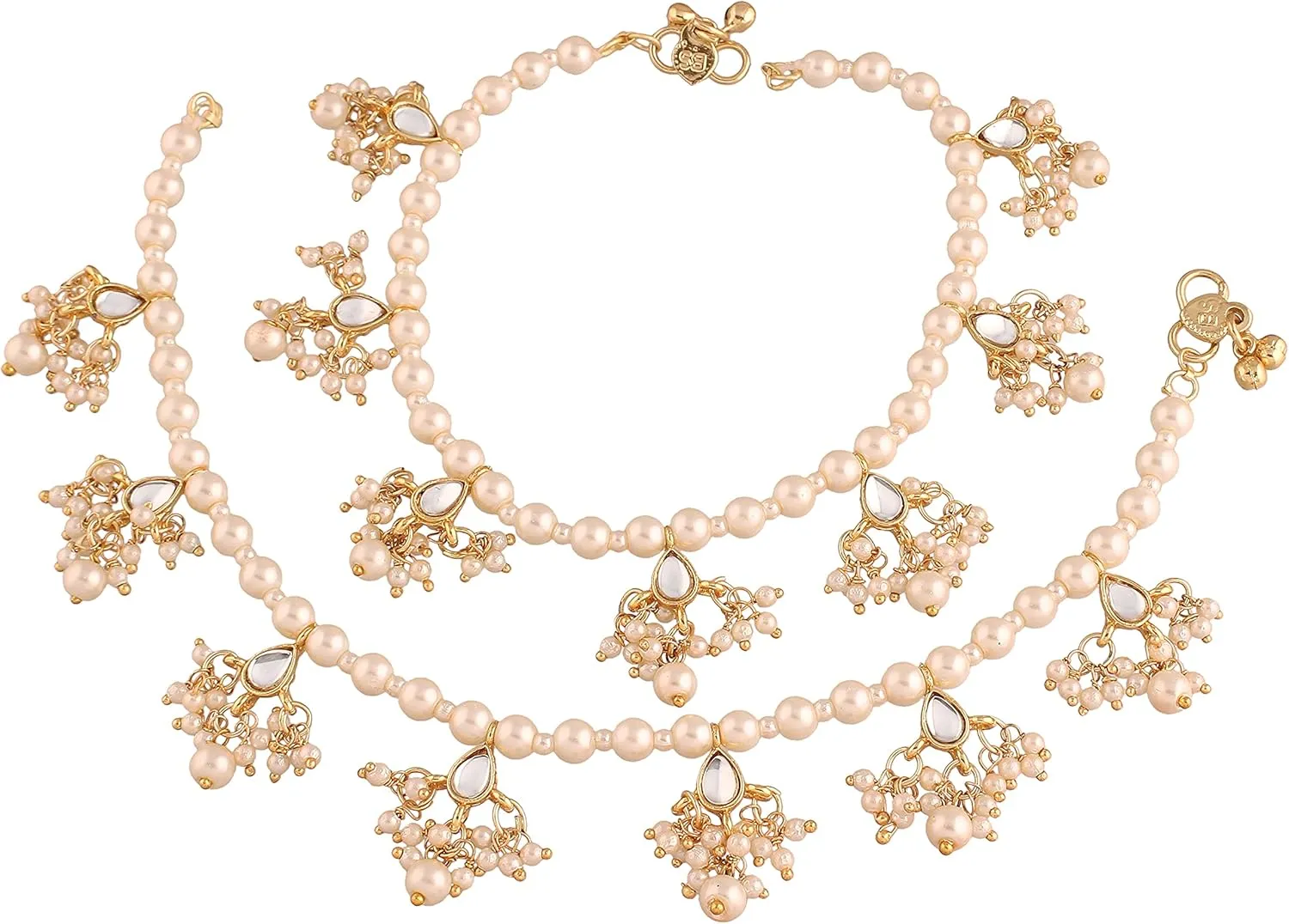 I Jewels Gold Plated Indian Wedding Bollywood Kundan Anklets for Women(A040W)
