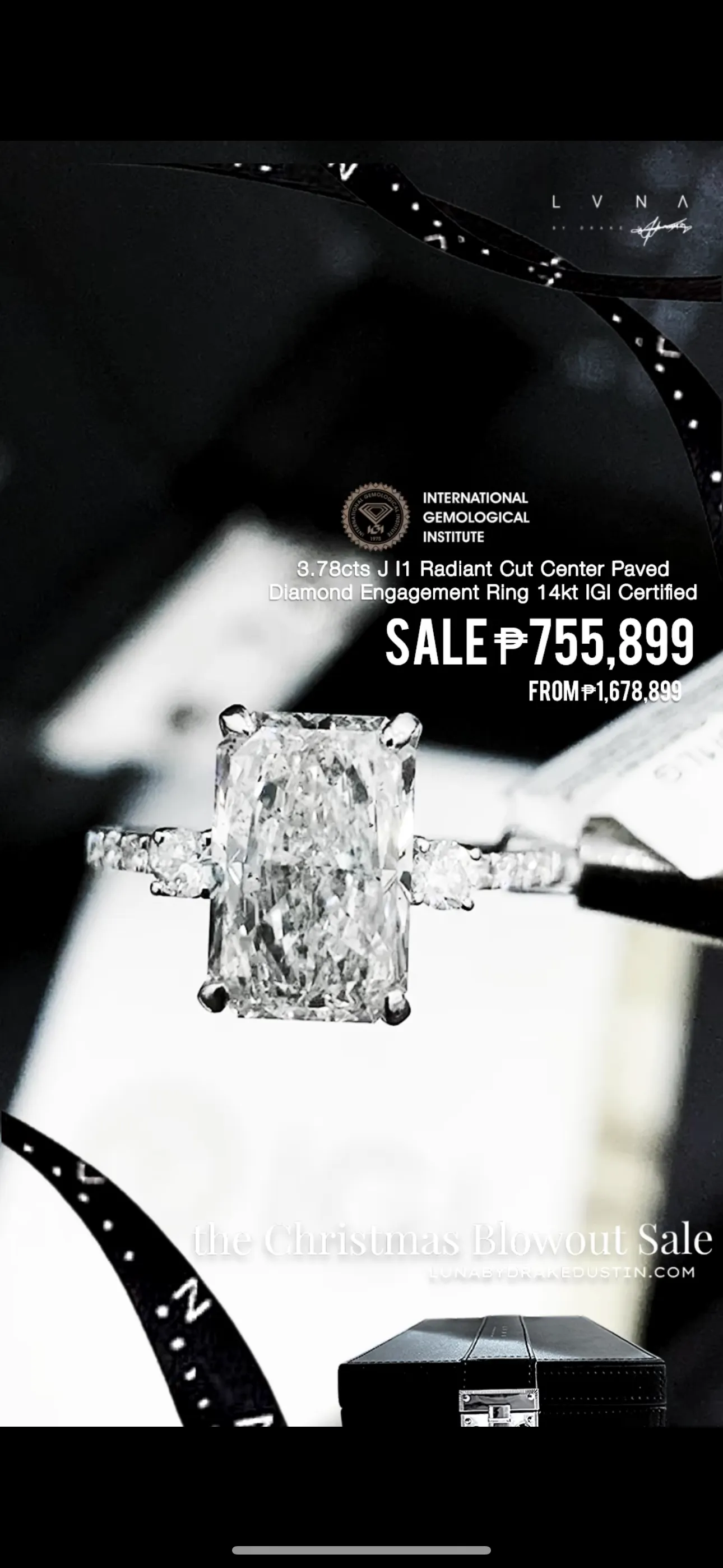 IGI CERTIFIED | 3.78cts J I1 Radiant Cut Diamond Engagement Ring 14kt