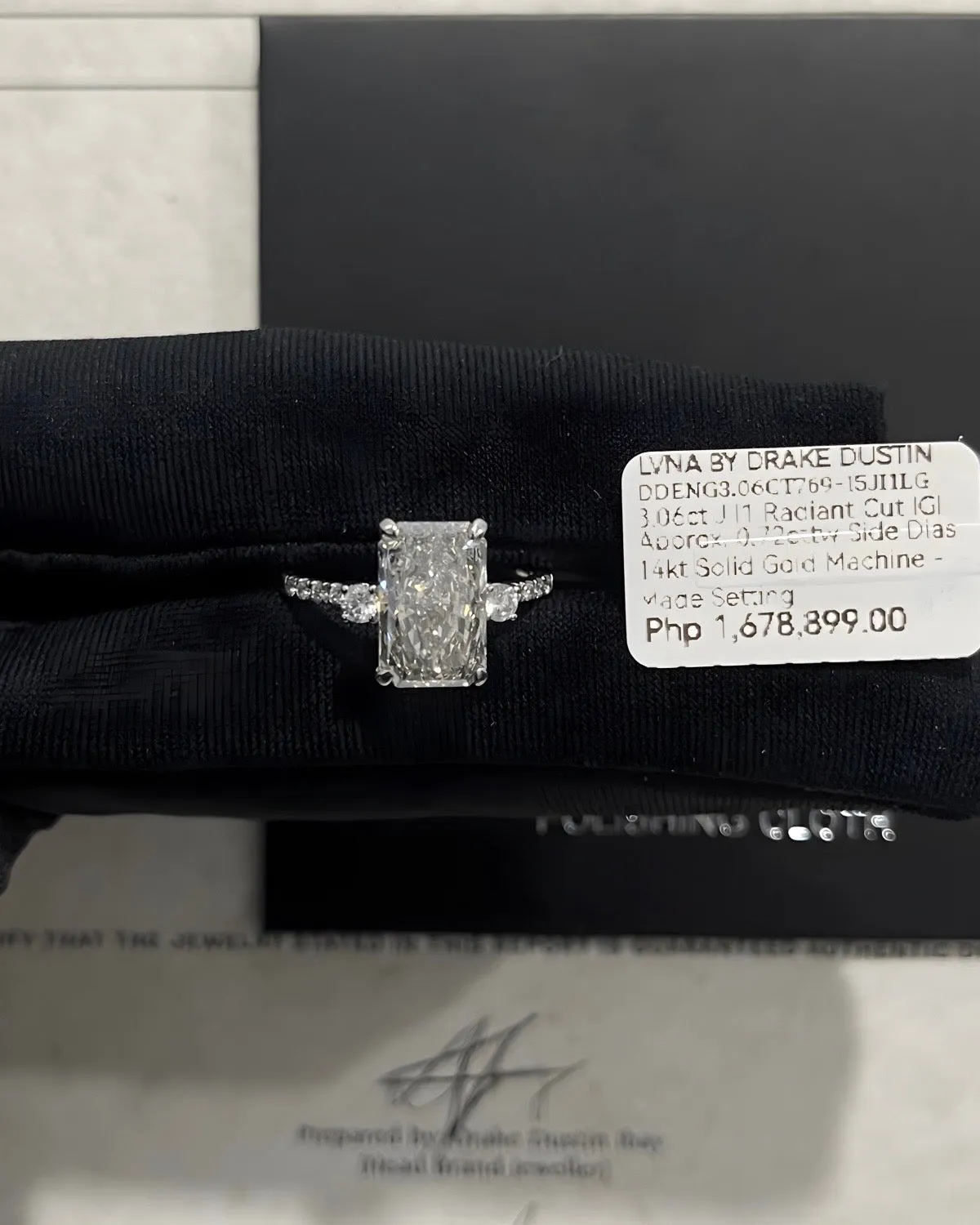 IGI CERTIFIED | 3.78cts J I1 Radiant Cut Diamond Engagement Ring 14kt