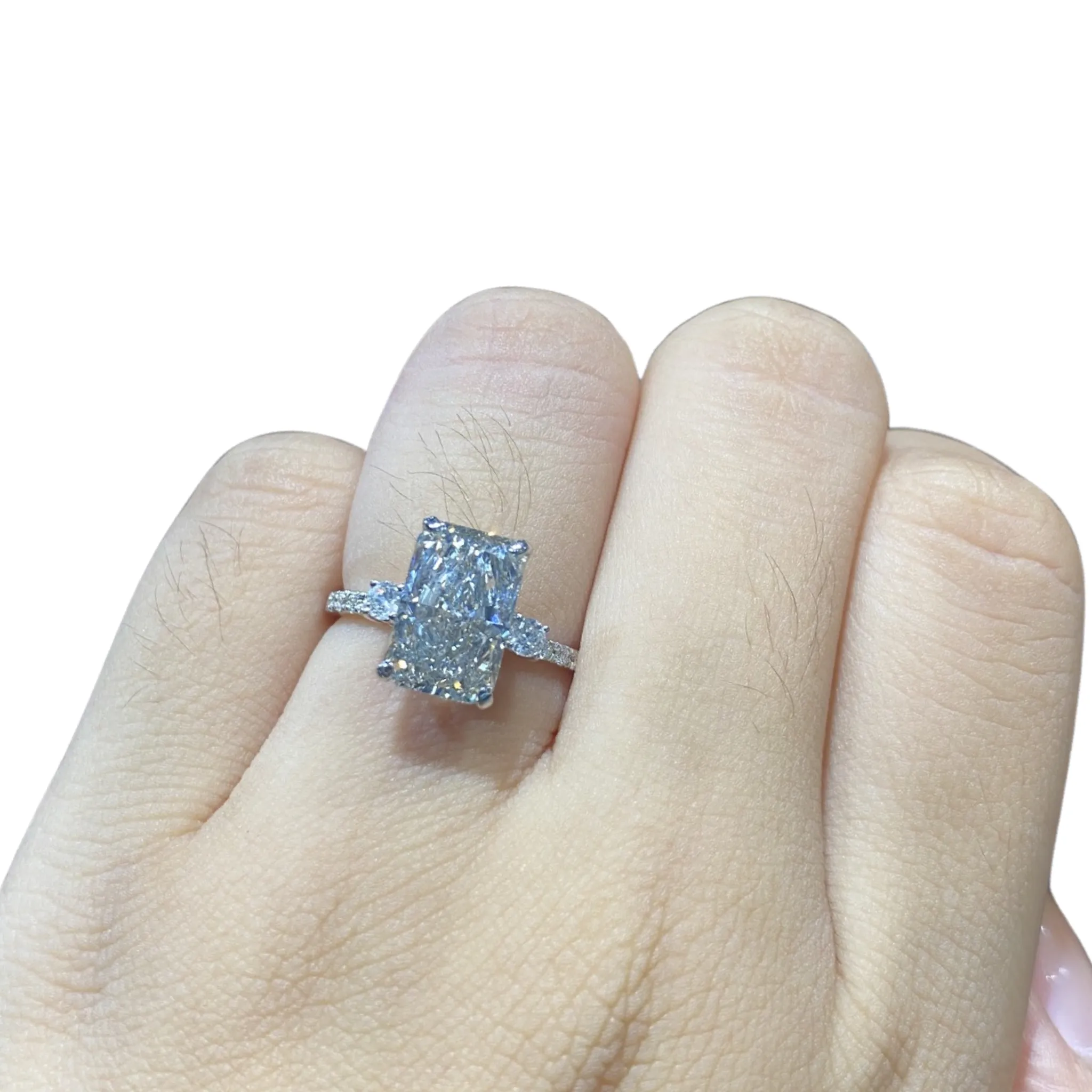 IGI CERTIFIED | 3.78cts J I1 Radiant Cut Diamond Engagement Ring 14kt