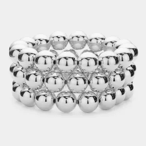 iLLASPARKZ 3PCS - Chunky Metal Ball Multi Layered Stretch Bracelets