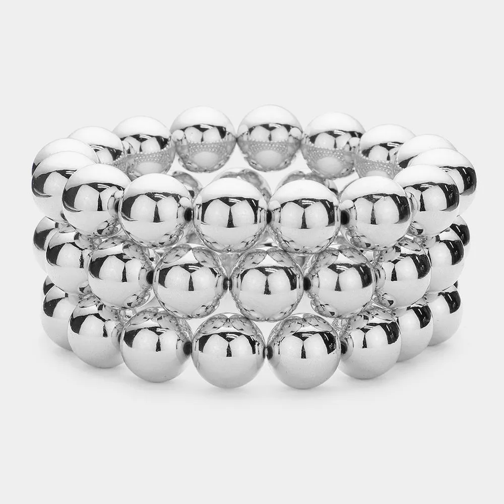 iLLASPARKZ 3PCS - Chunky Metal Ball Multi Layered Stretch Bracelets