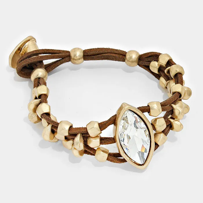 iLLASPARKZ Crystal Accented Chunky Metal Bead Suede Bracelet