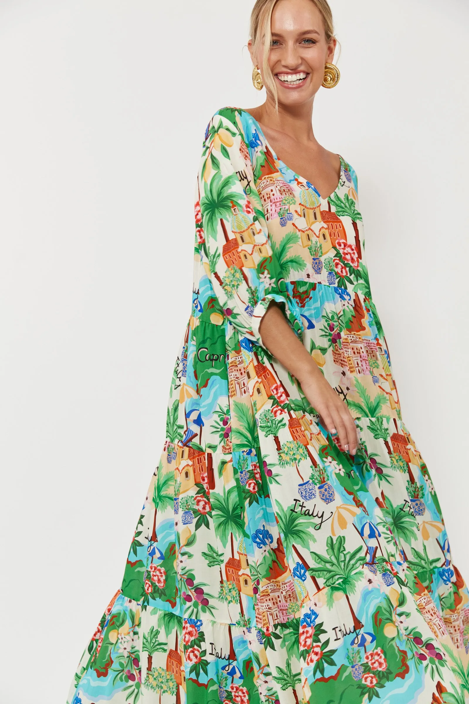 Isola Tiered Maxi Dress, Capri
