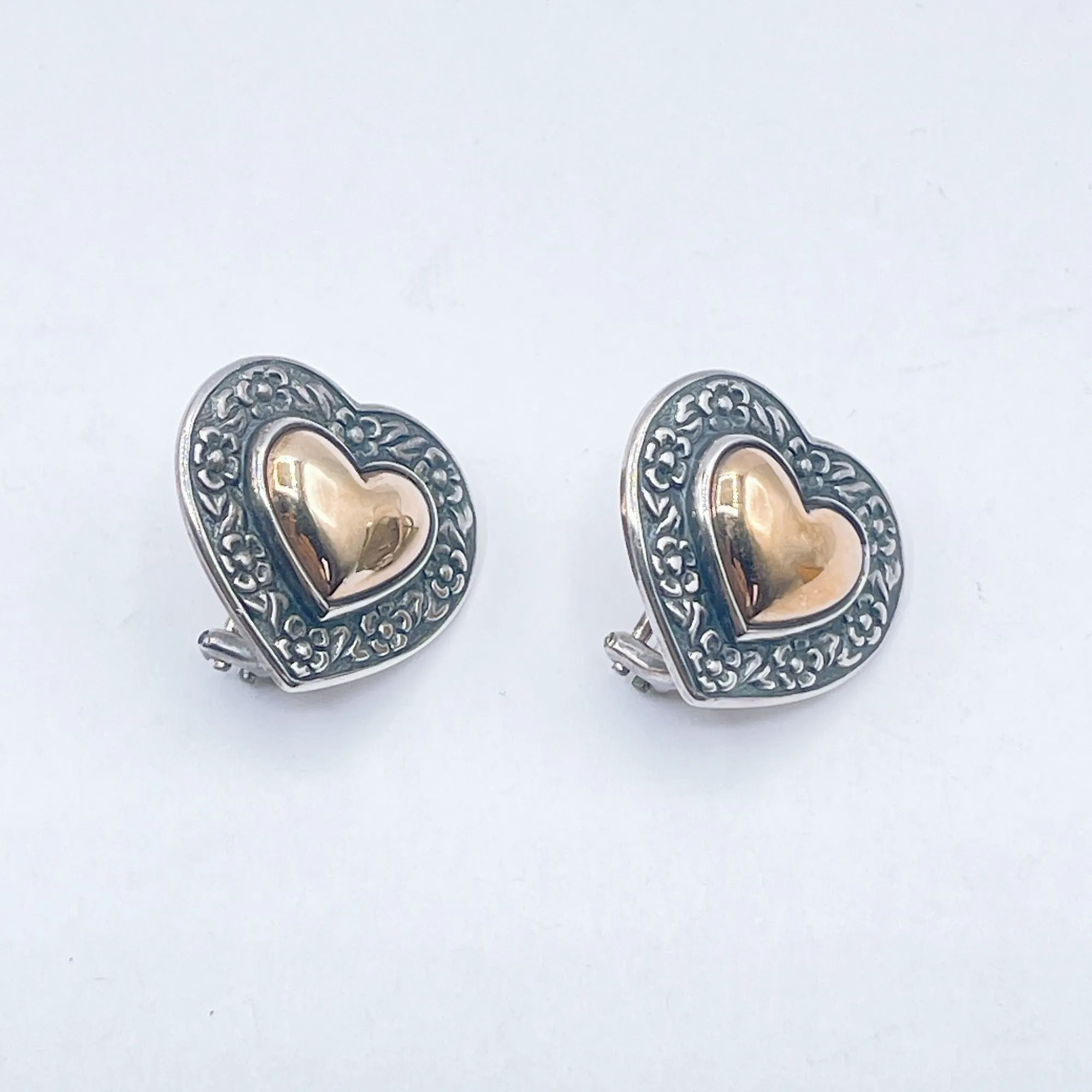 James Avery Vintage Heart-Shaped 925 Sterling Silver 14K Gold Earrings Medium