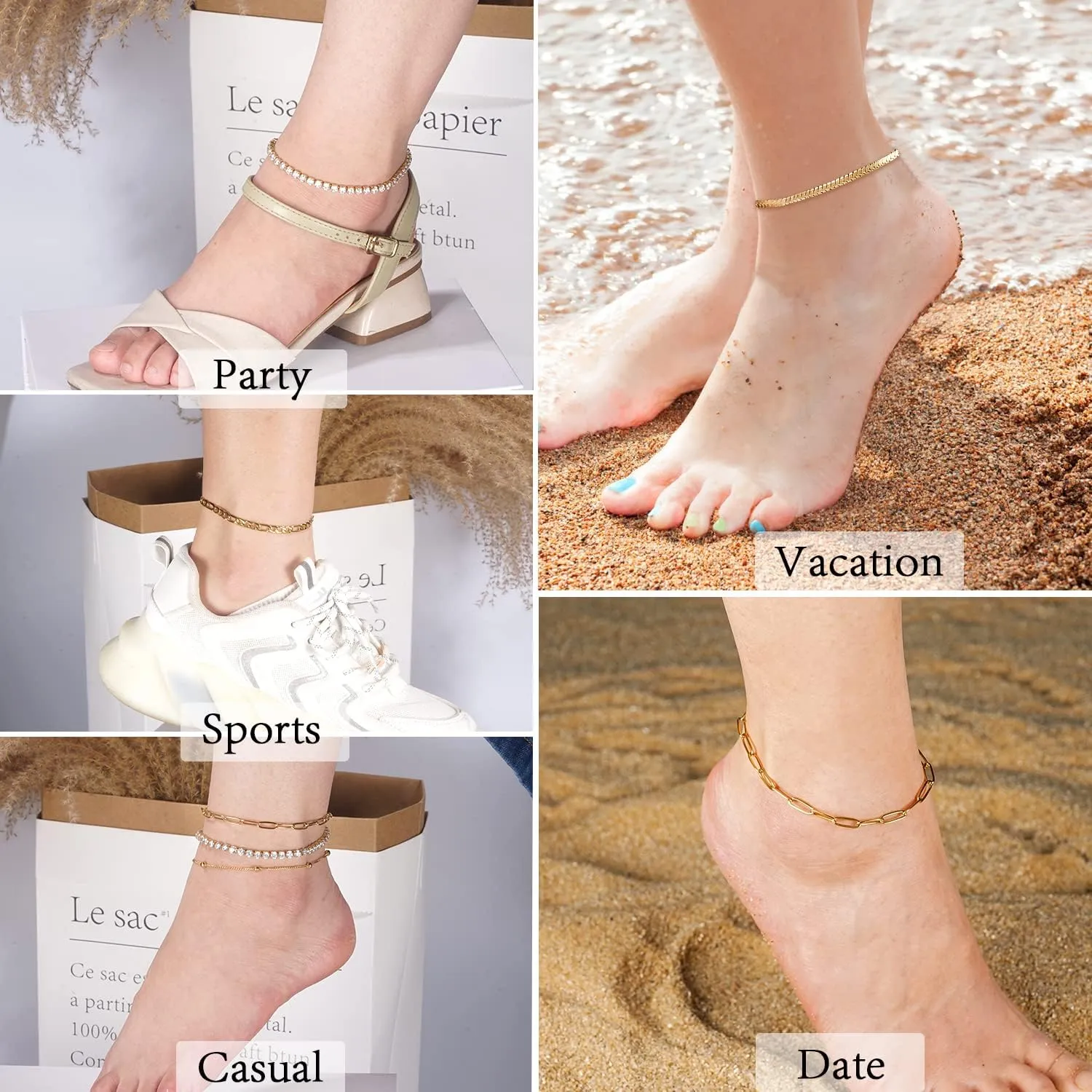 Jewlpire Solid 18K Over Gold Anklet for Women,Gold Anklets for Women Layered/Tennis/Paperclip Link/Herringbone/Evil Eye/Cuban/Mariner/Figaro/Cross/Beaded/Box Anklet Bracelets Trendy Jewelry