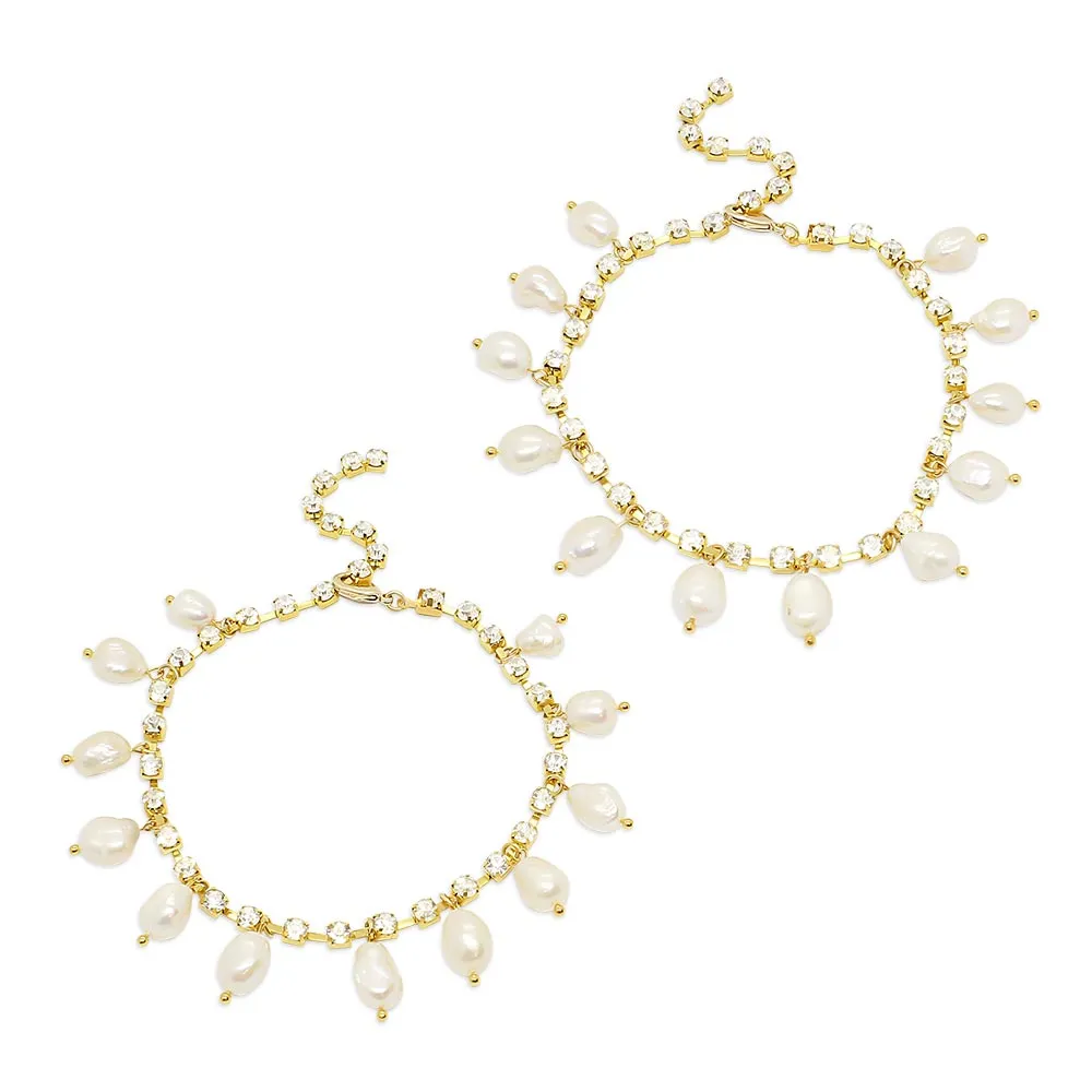 Kaia Crystal and Freshwater Pearl Anklets