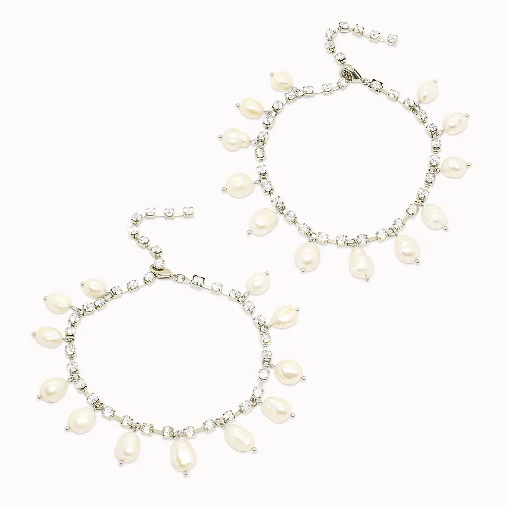 Kaia Crystal and Freshwater Pearl Anklets
