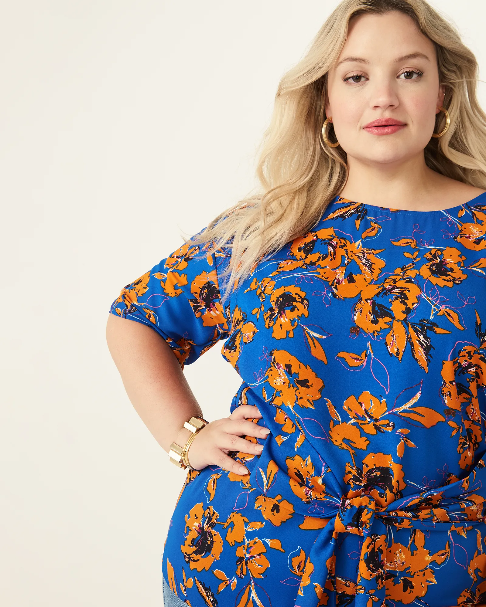 Kara Tie-Front Top | Royal Blue / Orange