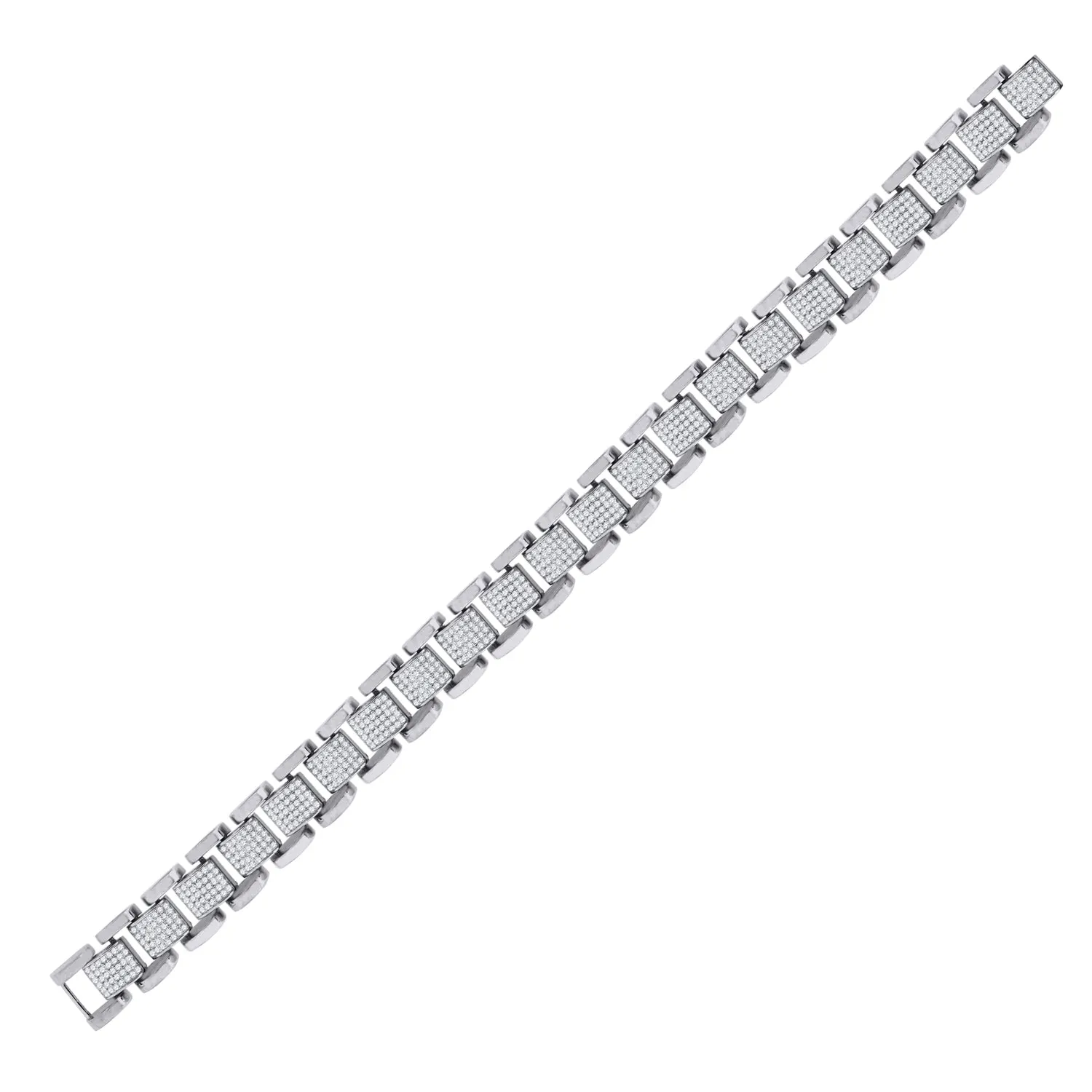 Keene Jewelers 925 Sterling Silver Unisex Micropave Cubic Zirconia Square Link Bracelet