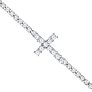 Keene Jewelers 925 Sterling Silver Women Cubic Zirconia Fancy Cross Bracelet