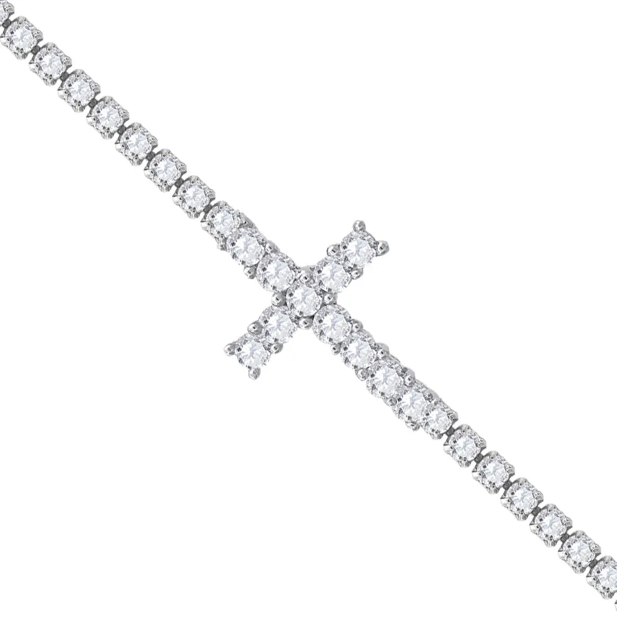 Keene Jewelers 925 Sterling Silver Women Cubic Zirconia Fancy Cross Bracelet