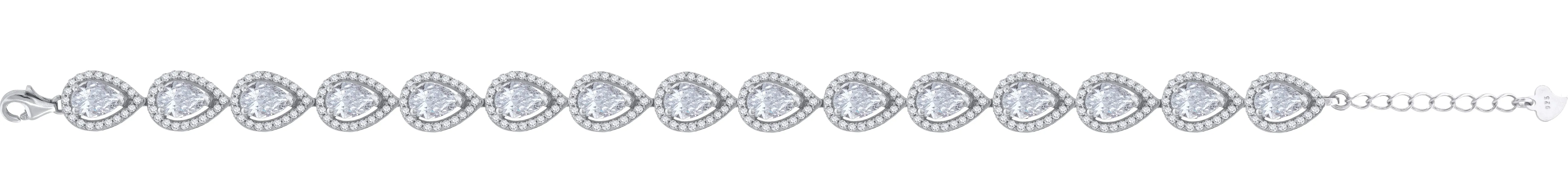 Keene Jewelers 925 Sterling Silver Women Cubic Zirconia Fancy Link Tear Drop Adjustable Bracelet
