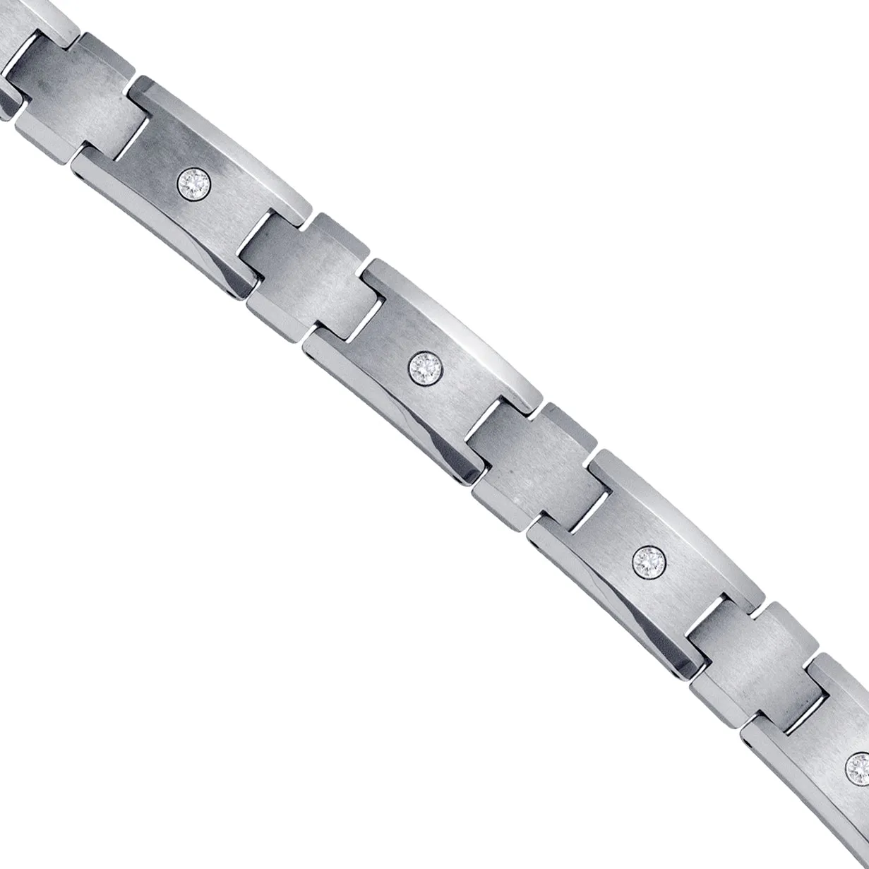 Keene Jewelers Tungsten Mens Polished & Brushed CZ Cubic Zirconia Fancy Bracelet 12mm Size 8.5 Inches