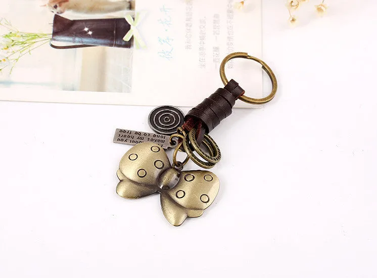 Key Chain Cute Animal Bronze Plated Genuine Leather Vintage Punk Key Chains Men And Women