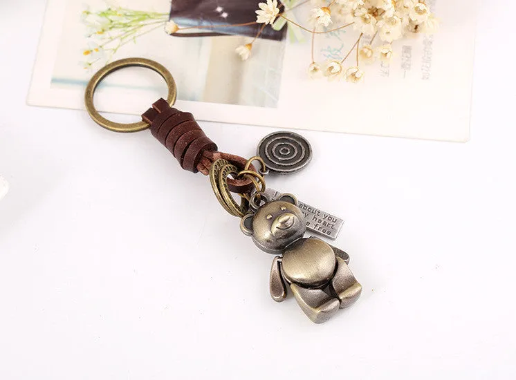 Key Chain Cute Animal Bronze Plated Genuine Leather Vintage Punk Key Chains Men And Women