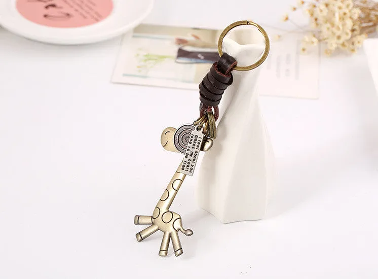 Key Chain Cute Animal Bronze Plated Genuine Leather Vintage Punk Key Chains Men And Women