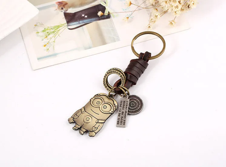 Key Chain Cute Animal Bronze Plated Genuine Leather Vintage Punk Key Chains Men And Women