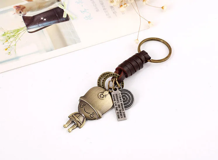 Key Chain Cute Animal Bronze Plated Genuine Leather Vintage Punk Key Chains Men And Women