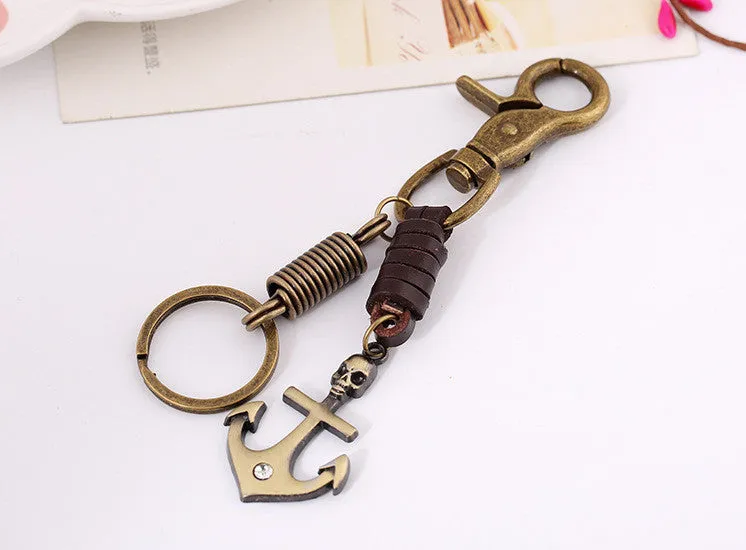 Key Chain Cute Animal Bronze Plated Genuine Leather Vintage Punk Key Chains Men And Women