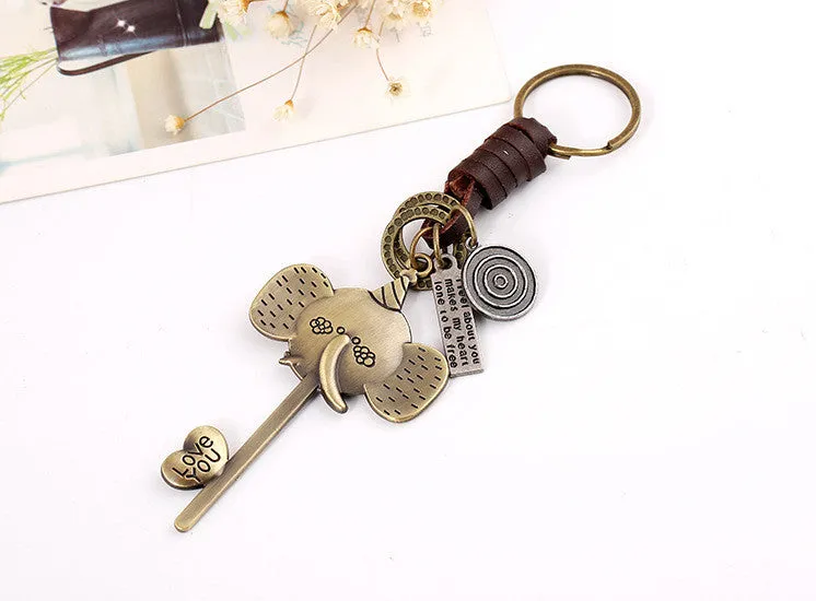Key Chain Cute Animal Bronze Plated Genuine Leather Vintage Punk Key Chains Men And Women