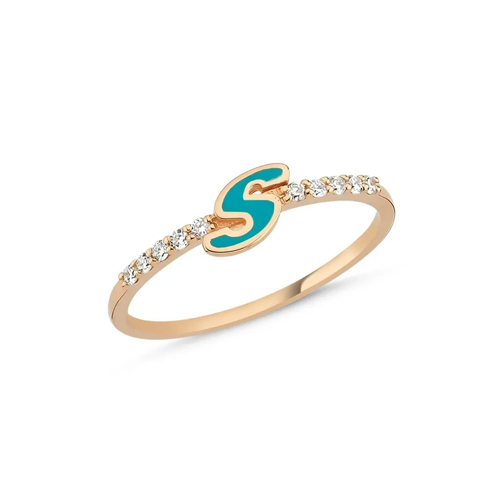 LaViano Fashion 14K Rose Gold Diamond and Enamel Initial "S" Ring