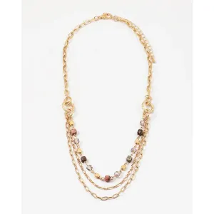 Layered Gold Chain & Cube Beaded Necklace Natural Blush