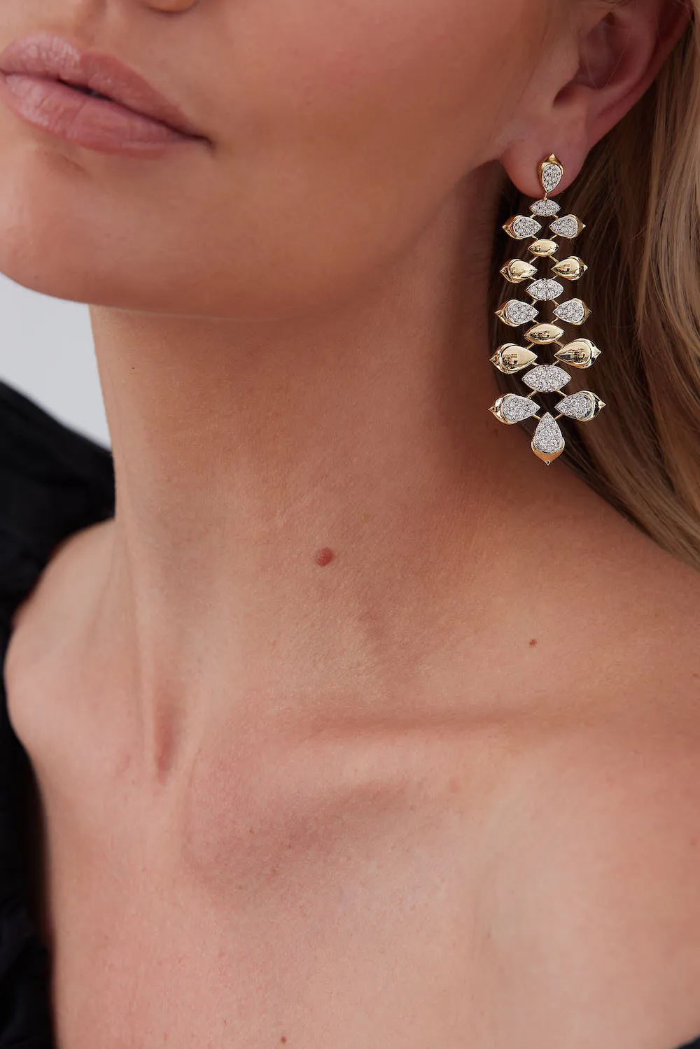 Lierre Gold and Diamond Partial Pear Marquise Drop Earring