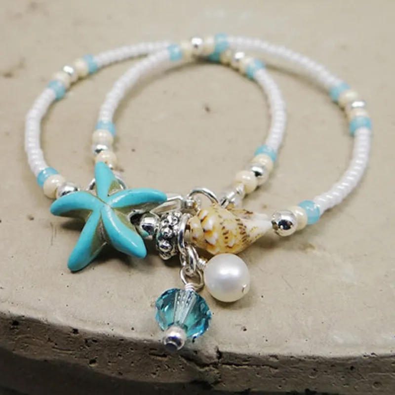 LNRRABC Silver Color Bohemia Bead Shell Anklets For Women Fashion Foot Jewelry Beach Ankle Bracelet Sandals Shoes Barefoot Gifts