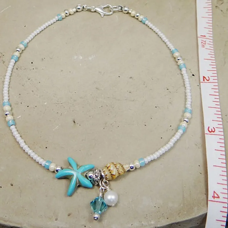LNRRABC Silver Color Bohemia Bead Shell Anklets For Women Fashion Foot Jewelry Beach Ankle Bracelet Sandals Shoes Barefoot Gifts